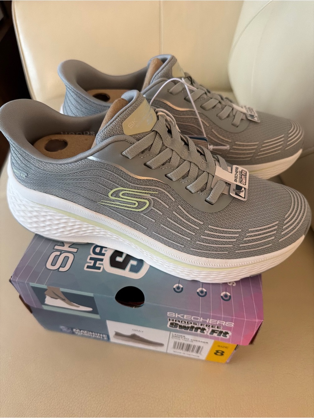 Skechers Light Gray Sneakers with Lime Accent